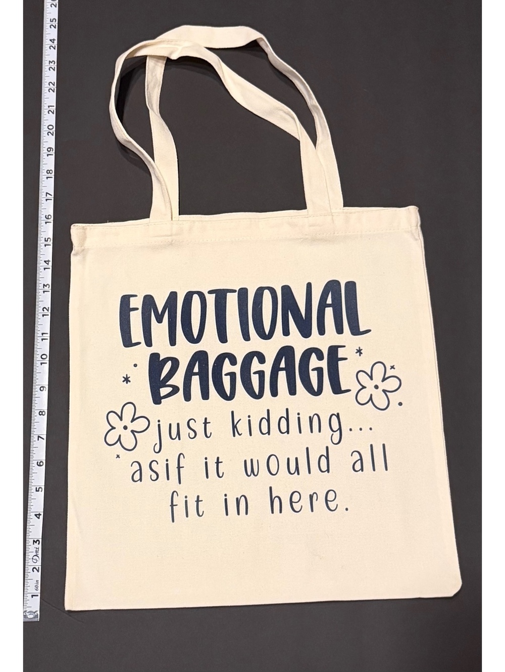 Canvas Tote Bag with "Emotional Baggage" Quote, Reusable Shoulder Bag, Natural